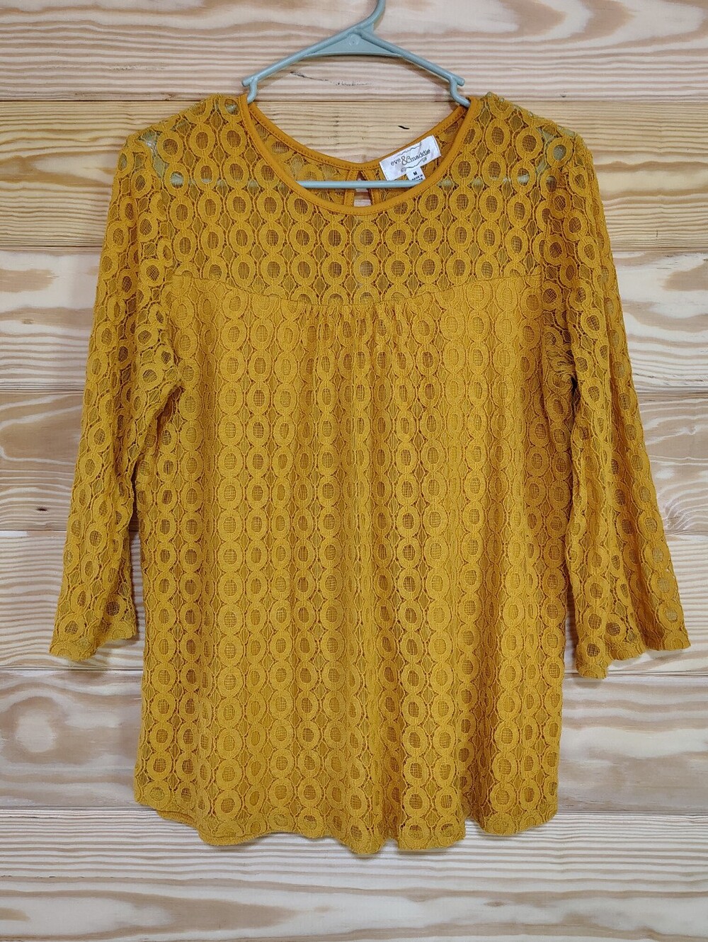 Mustard Yellow Boho Crochet Lace Babydoll Top M Long Sleeve Romantic Festival